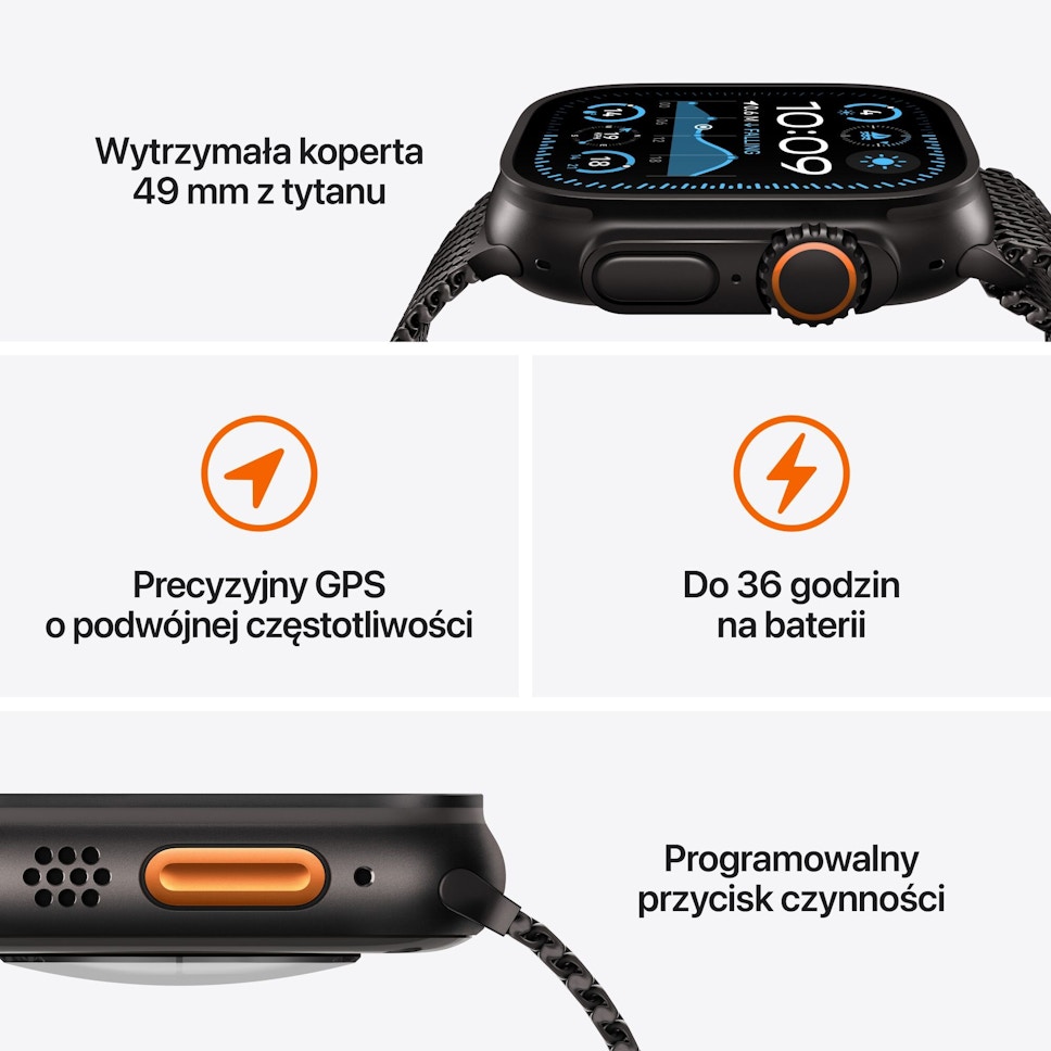 Apple Watch Ultra 2 GPS + Cellular 49mm Czarny z bransoletą mediolańską Apple Watch Ultra 2 GPS + Cellular 49mm Czarny z bransoletą mediolańską