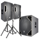Zestaw nagłośnieniowy 2600W 2x kolumna aktywna 12'' subwoofer 15'' statywy okablowanie