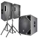Zestaw nagłośnieniowy 2600W 2x kolumna aktywna 12'' subwoofer 15'' statywy okablowanie